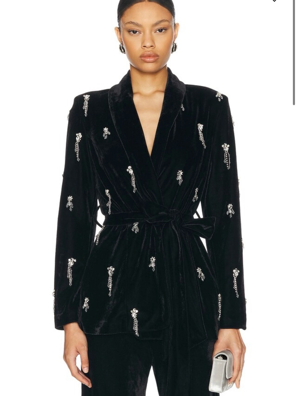 PatBO Black Embellished Velvet Wrap Blazer